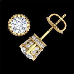 3 ctw VS/SI Diamond Solitaire Art Deco Stud Earrings 18k Yellow Gold - REF-584X3A