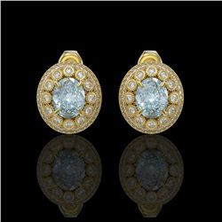 7.24 ctw Aquamarine & Diamond Victorian Earrings 14K Yellow Gold - REF-221F6M