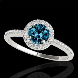 1.2 ctw SI Certified Fancy Blue Diamond Solitaire Halo Ring 10k White Gold - REF-122Y8X