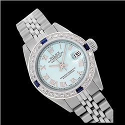 Rolex Ladies Stainless Steel, Roman Dial with Diam/Sapphire Bezel, Sapphire Crystal