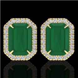 10.40 ctw Emerald & Micro Pave VS/SI Diamond Earrings 18k Yellow Gold - REF-142F4M