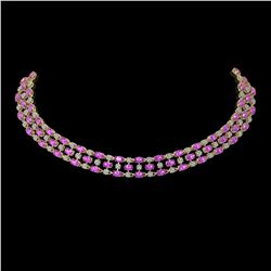 30.83 ctw Amethyst & Diamond Necklace 10K Yellow Gold - REF-427Y3X