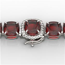 35 ctw Garnet & Micro VS/SI Diamond Bracelet 14k White Gold - REF-134N2F