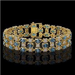 16.06 ctw London Topaz & Diamond Row Bracelet 10K Yellow Gold - REF-209Y3X
