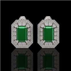 13.75 ctw Certified Emerald & Diamond Victorian Earrings 14K White Gold - REF-266G4W