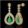 Image 2 : 2.25 ctw Emerald & Micro Pave VS/SI Diamond Earrings 14k Yellow Gold - REF-105R5K
