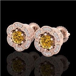 1.51 ctw Intense Fancy Yellow Diamond Art Deco Earrings 18k Rose Gold - REF-247G3W