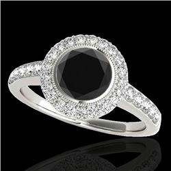 1.5 ctw Certified VS Black Diamond Solitaire Halo Ring 10k White Gold - REF-62H8R