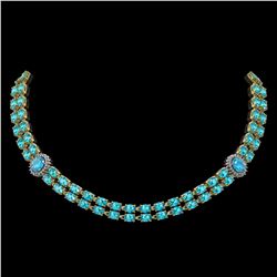 39.28 ctw Swiss Topaz & Diamond Necklace 14K Yellow Gold - REF-454N5F