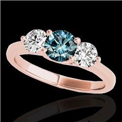 2 ctw SI Certified Fancy Blue Diamond 3 Stone Ring 10k Rose Gold - REF-211X4A
