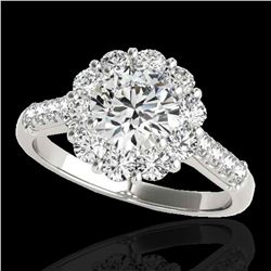 2 ctw Certified Diamond Solitaire Halo Ring 10k White Gold - REF-225R2K