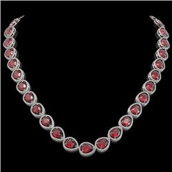 41.6 ctw Tourmaline & Diamond Micro Pave Halo Necklace 10k White Gold - REF-1072K8Y
