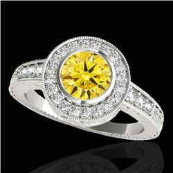 2 ctw Certified SI/I Fancy Intense Yellow Diamond Halo Ring 10k White Gold - REF-313W6H