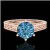 Image 2 : 1 ctw Intense Blue Diamond Engagment Art Deco Ring 18k Rose Gold - REF-200H2R