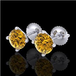2 ctw Intense Fancy Yellow Diamond Art Deco Earrings 18k White Gold - REF-354N5F