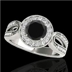 1.4 ctw Certified VS Black Diamond Solitaire Halo Ring 10k White Gold - REF-57R8K