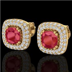 2.16 ctw Ruby & Micro VS/SI Diamond Earrings Halo 18k Yellow Gold - REF-105A6N