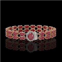 19.57 ctw Ruby & Diamond Bracelet 14K Rose Gold - REF-263N6F