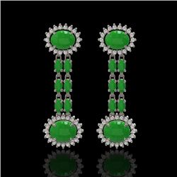 8.07 ctw Jade & Diamond Earrings 14K White Gold - REF-144R8K