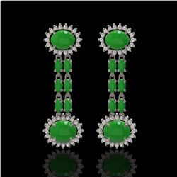 8.07 ctw Jade & Diamond Earrings 14K White Gold - REF-144R8K