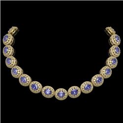 114.35 ctw Tanzanite & Diamond Victorian Necklace 14K Yellow Gold - REF-3400R2K
