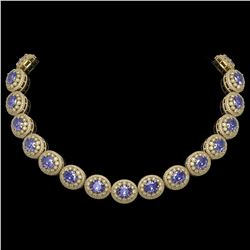 114.35 ctw Tanzanite & Diamond Victorian Necklace 14K Yellow Gold - REF-3400R2K