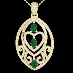 3.50 ctw Emerald & Micro Pave Diamond Heart Necklace 18k Yellow Gold - REF-218A2N