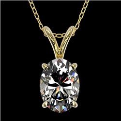 1 ctw Certified VS/SI Quality Oval Diamond Necklace 10k Yellow Gold - REF-239K3Y