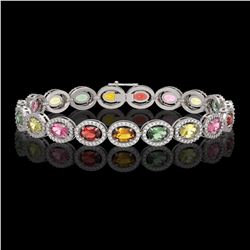14.25 ctw Multi Color Sapphire & Diamond Micro Pave Bracelet 10k White Gold - REF-304G5W