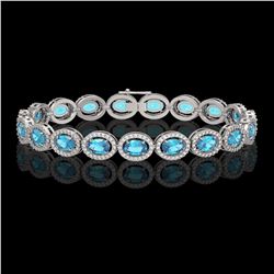 14.82 ctw Swiss Topaz & Diamond Micro Pave Halo Bracelet 10k White Gold - REF-263K6Y