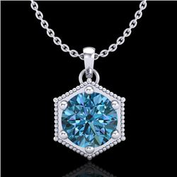 0.82 ctw Fancy Intense Blue Diamond Art Deco Necklace 18k White Gold - REF-114R5K