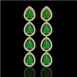 6.20 ctw Jade & Diamond Micro Pave Halo Earrings 10k Yellow Gold - REF-158W2H
