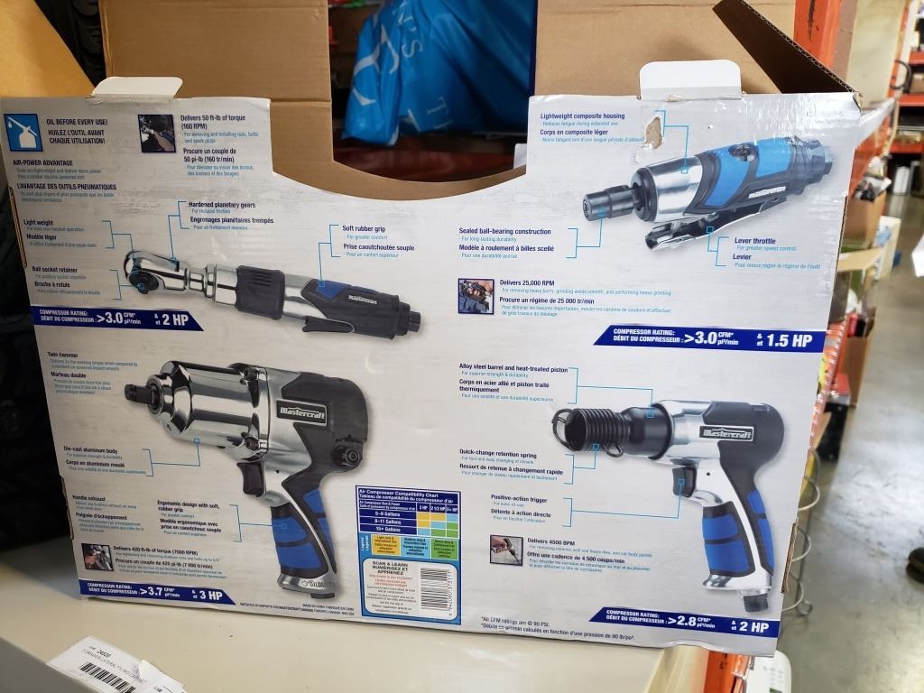 NEW MASTERCRAFT AIR TOOL COMBO KIT WITH ACCESSORIES 100 PIECE SET