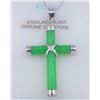 Image 1 : STERLING SILVER GENINE JADE CROSS PENDANT W/ STERLING CHAIN W/ APPRAISAL $450
