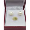 Image 1 : 14KT YELLOW GOLD 7mm GENUINE AKOYA CULTRUED PEARL EARRINGS W/ APPRAISAL $2590