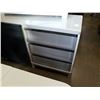 Image 2 : MODERN WHITE GLASSTOP STAND WITH 3 GLASS FRONT DRAWERS AND SLIDING DOOR