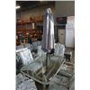Image 2 : GLASSTOP PATIO TABLE WITH UMBRELLA 6 CHAIRS, 2 FOOT STOOLS AND ENDTABLE
