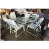 Image 3 : GLASSTOP PATIO TABLE WITH UMBRELLA 6 CHAIRS, 2 FOOT STOOLS AND ENDTABLE
