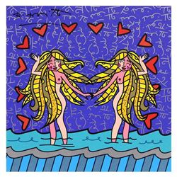 Britto, "Gemini Girls (White)" Hand Signed Limited Edition Giclee on Canvas; Authenticated.