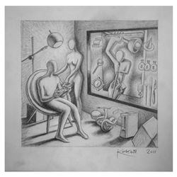 Mark Kostabi "The Kid Stays in the Picture" Hand Signed Original Artwork with COA.