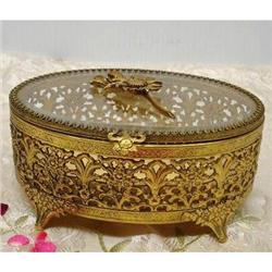 14K GOLD PLATED FILIGREE JEWELRY BOX  #1444299