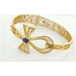 Vintage 22k Yellow Gold Filigree Bangle Lapis #1471705