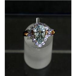 Estate Pear Cut Aquamarine Amethyst Gold Ring #1472422