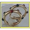 Image 1 : VINTAGE 14K Y GOLD HOOP EARRINGS CABOCHON GEMS #1472580
