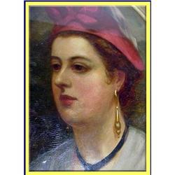 FRENCH VICTORIAN PAINTING PORTRAIT WOMAN RED #1472583