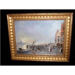 Signed Oil Painting On Wood C.1900 Venice #1485903