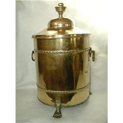 Brass Coal Wine Holder With Lid England C.1900 #1485932