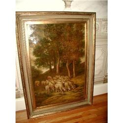 European Oil Sheep Signed Framed #1485944