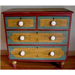 STENCILED AND PAINTED ANTIQUE 3 DRAWER CHEST #1486101