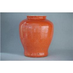 Antique  Chinese  Orange  Glazed  Ginger  Jar  #1486105